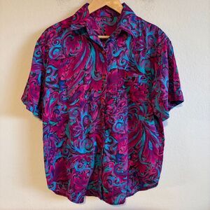 AMERICAN VINTAGE Pink Blue Indie Retro Y2K Short Sleeve Bold Top Womens Medium